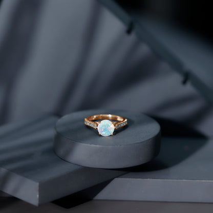 Natural 2 Carat Ethiopian Opal Diamond Engagement Ring with Side Stones