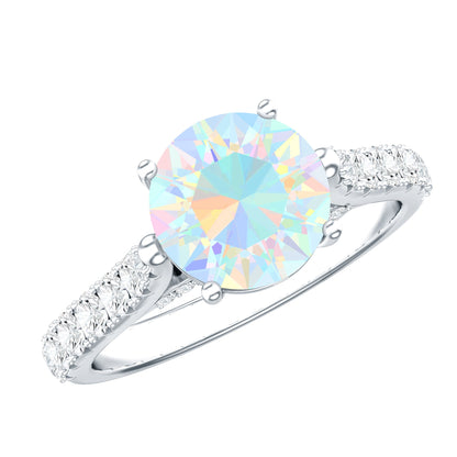 Natural 2 Carat Ethiopian Opal Diamond Engagement Ring with Side Stones