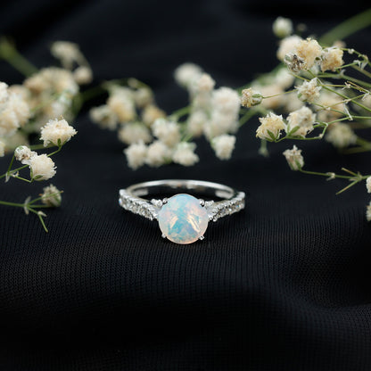 Natural 2 Carat Ethiopian Opal Diamond Engagement Ring with Side Stones