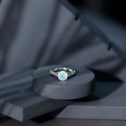 Natural 2 Carat Ethiopian Opal Diamond Engagement Ring with Side Stones