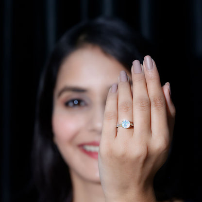 Natural 2 Carat Ethiopian Opal Diamond Engagement Ring with Side Stones