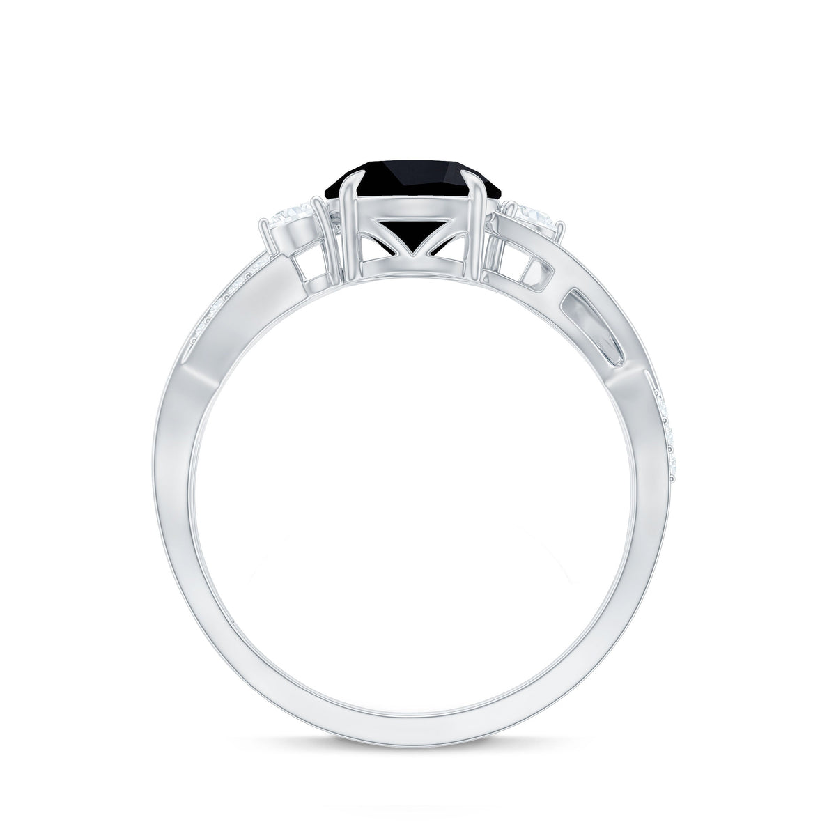 2 Carat Lab Grown Black and White Diamond Engagement Ring with Crossover Shank