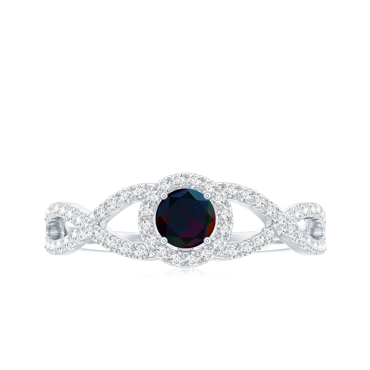 Natural Black Opal and Diamond Halo Engagement Ring