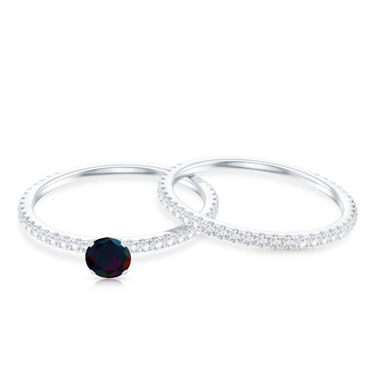 0.4 Carat Minimal Wedding Ring Set with Black Opal and Diamond