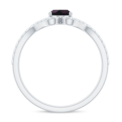 Oval Cut Black Opal and Diamond Split Shank Engagement Ring