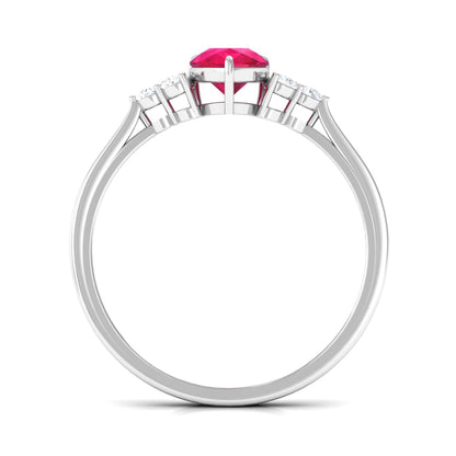 Natural 0.8 Carat Ruby Teardrop Engagement Ring with Diamond Trio