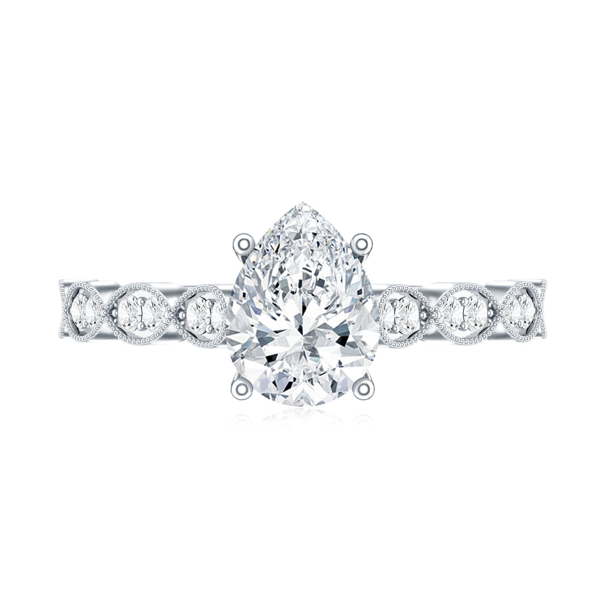 Pear Shape Lab Grown Diamond Scalloped Solitaire Ring