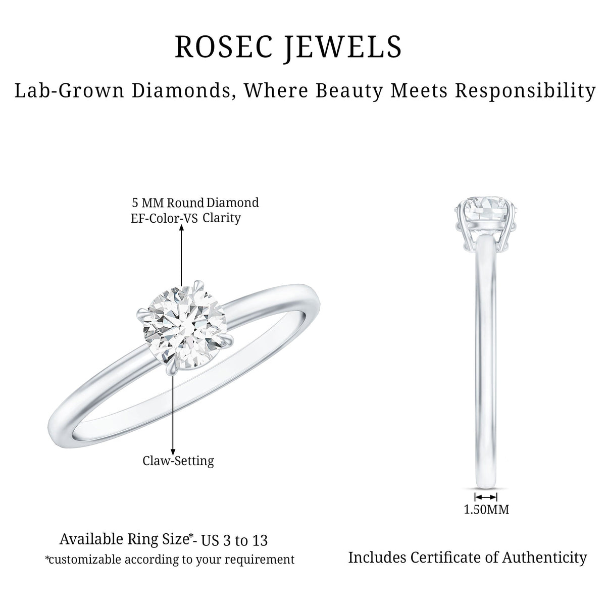 Round Shape Lab Grown Diamond Solitaire Ring