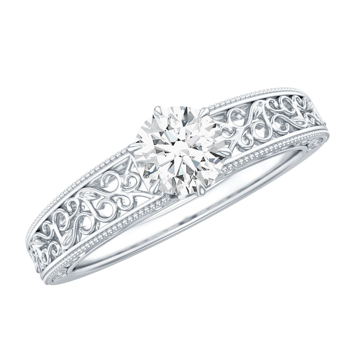 Vintage Inspired Solitaire Lab Grown Diamond Filigree Ring