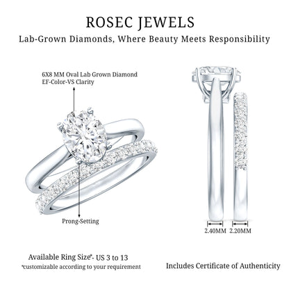 1 Carat Solitaire Lab Grown Diamond Oval Bridal Ring Set for Women