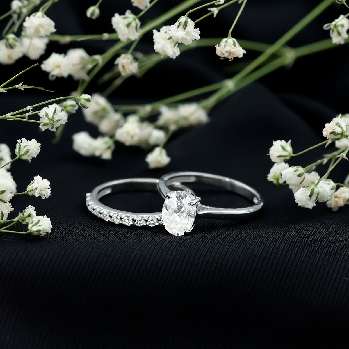 1 Carat Solitaire Lab Grown Diamond Oval Bridal Ring Set for Women