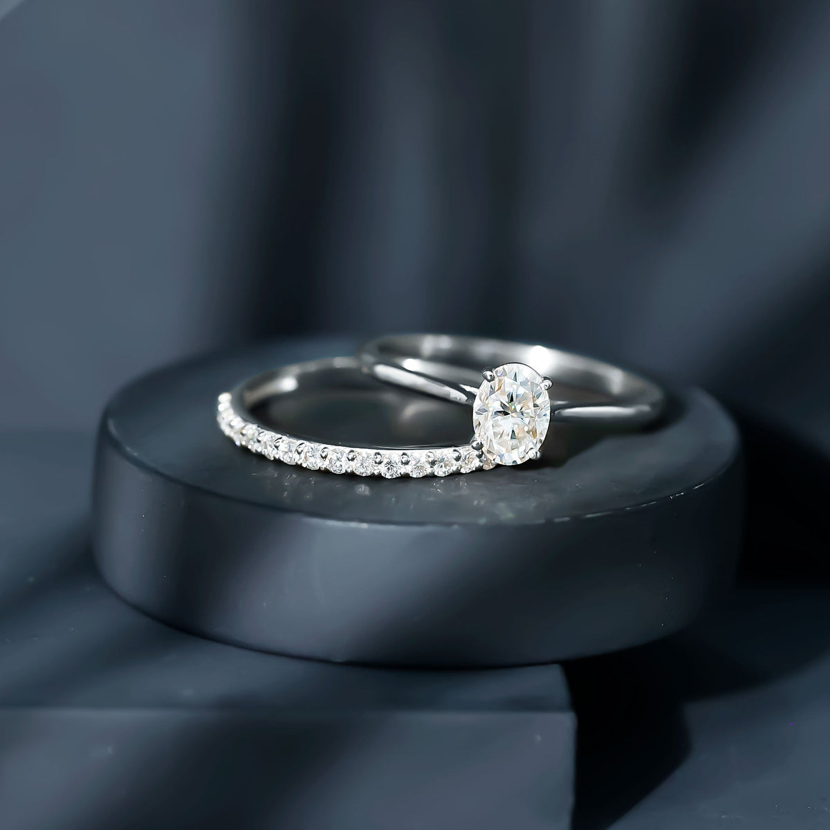 1 Carat Solitaire Lab Grown Diamond Oval Bridal Ring Set for Women