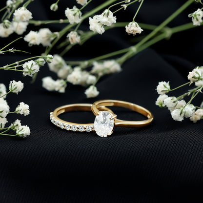 1 Carat Solitaire Lab Grown Diamond Oval Bridal Ring Set for Women
