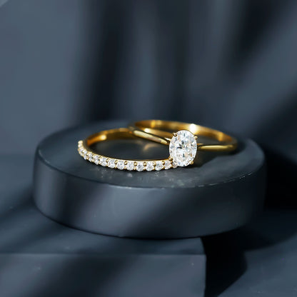 1 Carat Solitaire Lab Grown Diamond Oval Bridal Ring Set for Women