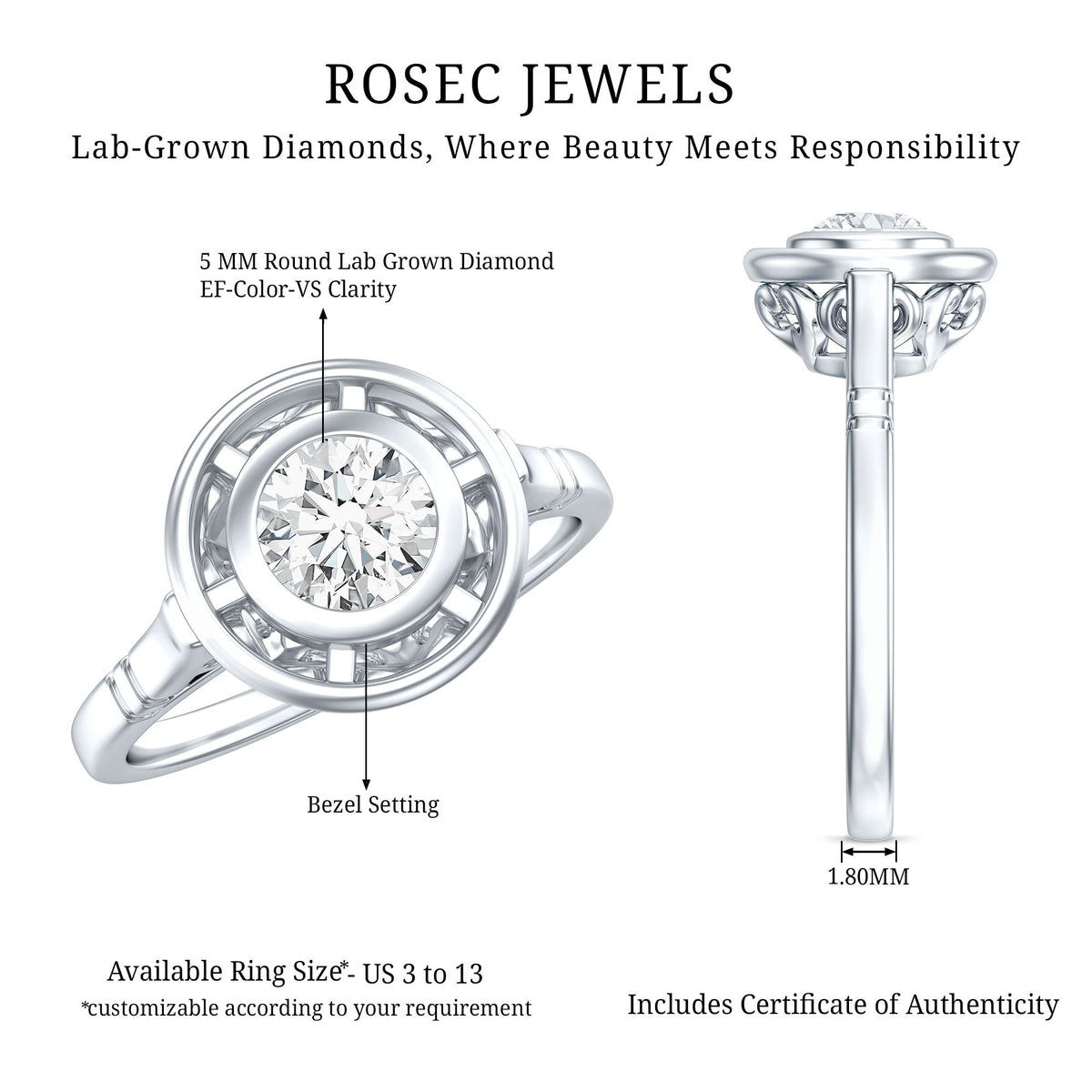 Vintage Inspired Lab Grown Diamond Solitaire Ring