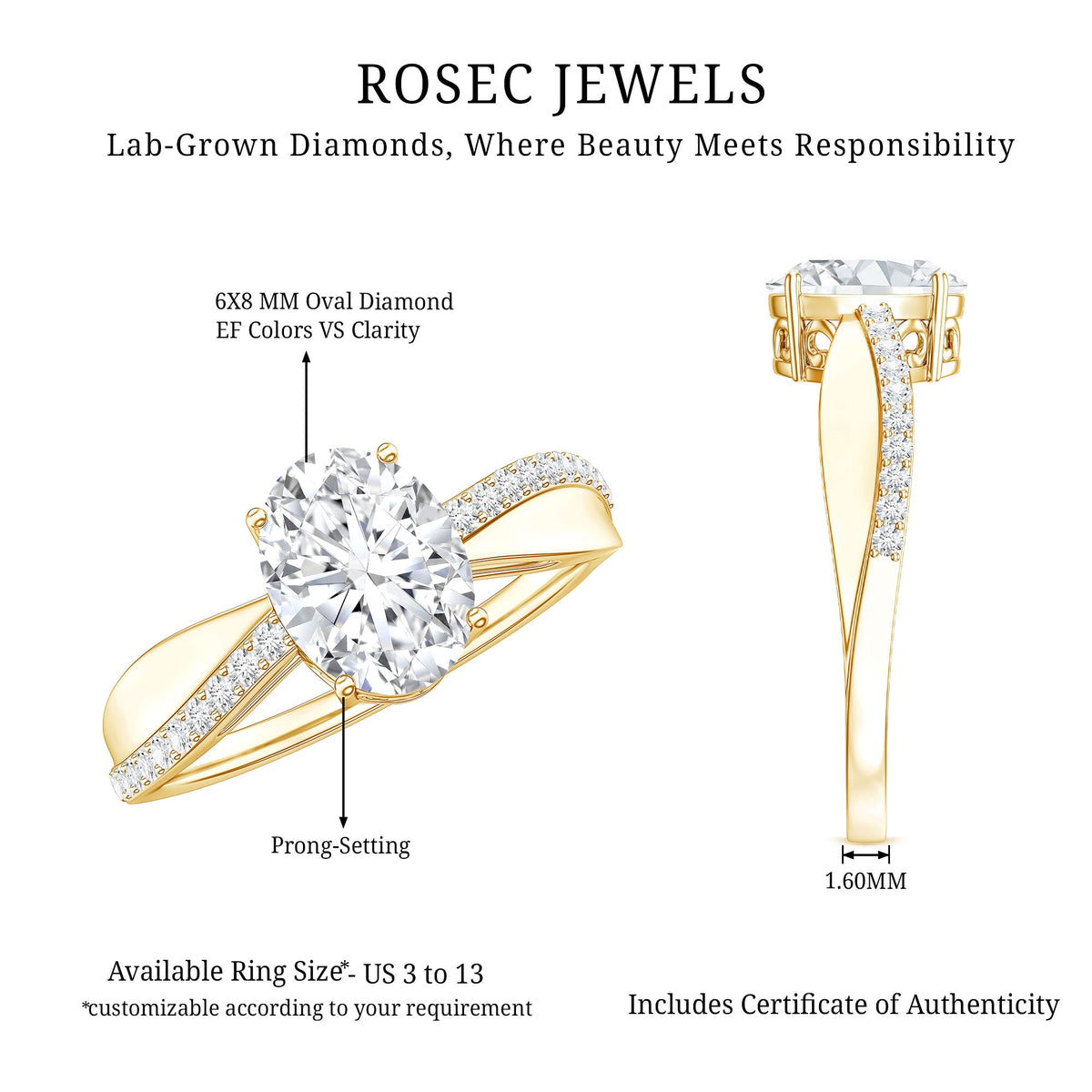 Classic Oval Shape Lab Grown Diamond Solitaire Engagement Ring