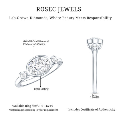Bezel Set Oval Lab Grown Diamond East West Engagement Ring