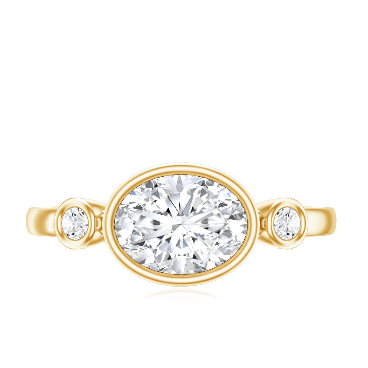 Bezel Set Oval Lab Grown Diamond East West Engagement Ring