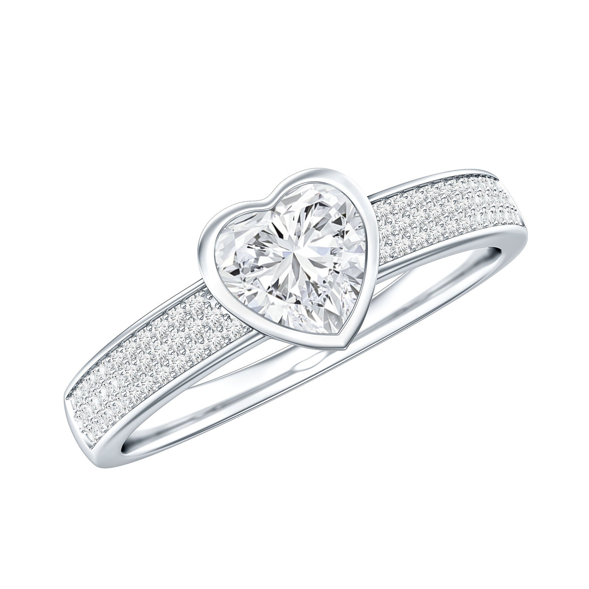 Heart Shape Lab Grown Diamond Solitaire Ring with Side Stones