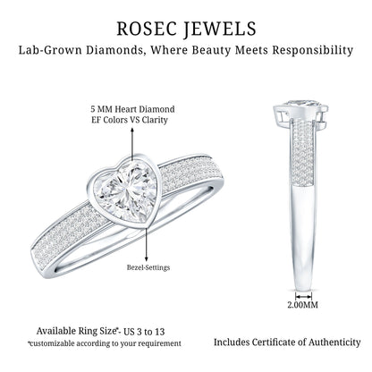 Heart Shape Lab Grown Diamond Solitaire Ring with Side Stones