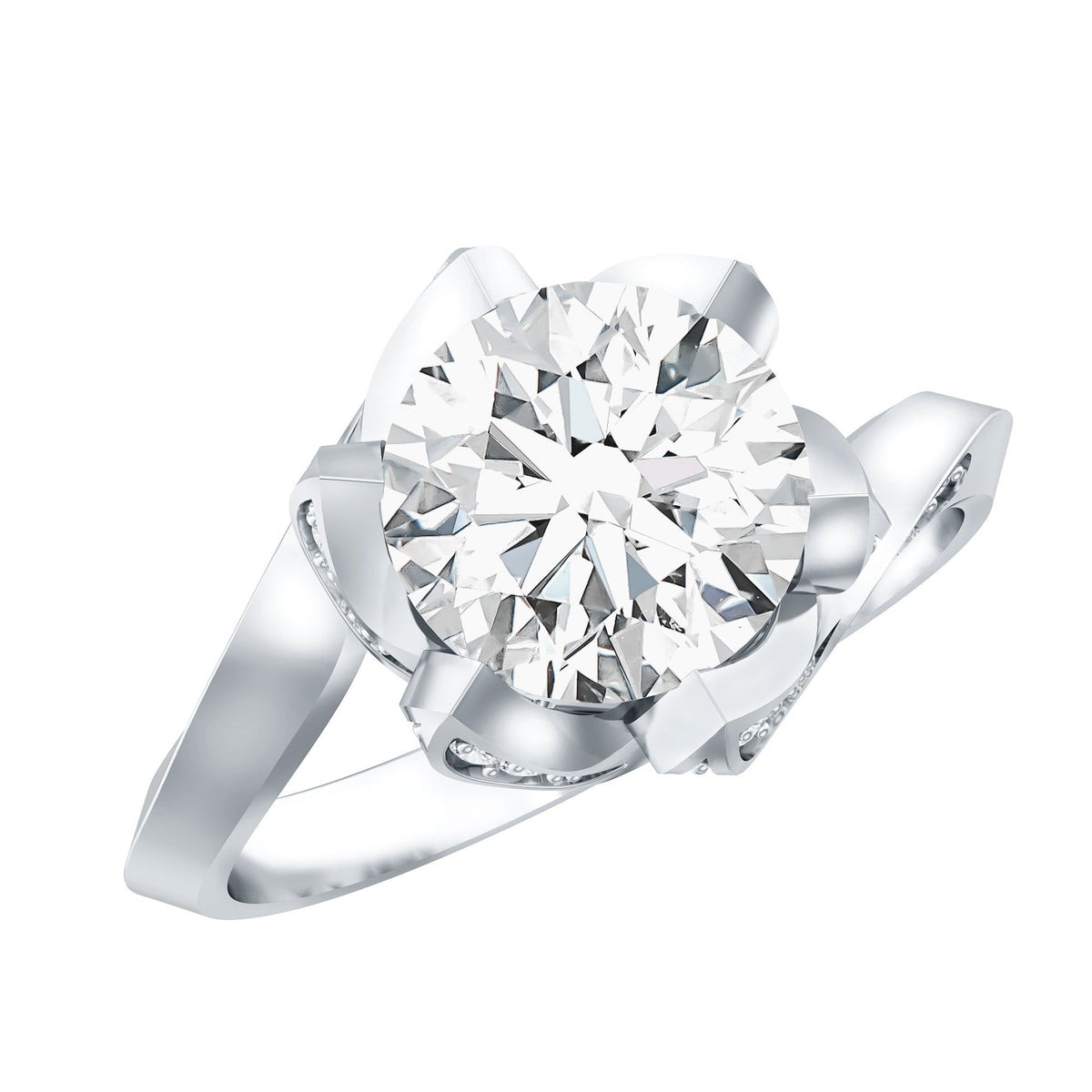 2 Carat Moissanite Floral Engagement Ring with Bypass Shank