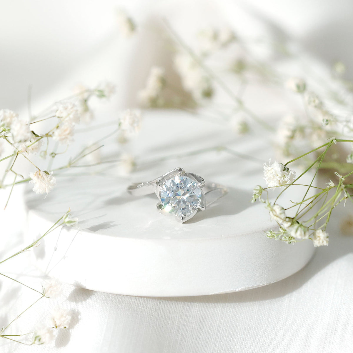 2 Carat Moissanite Floral Engagement Ring with Bypass Shank