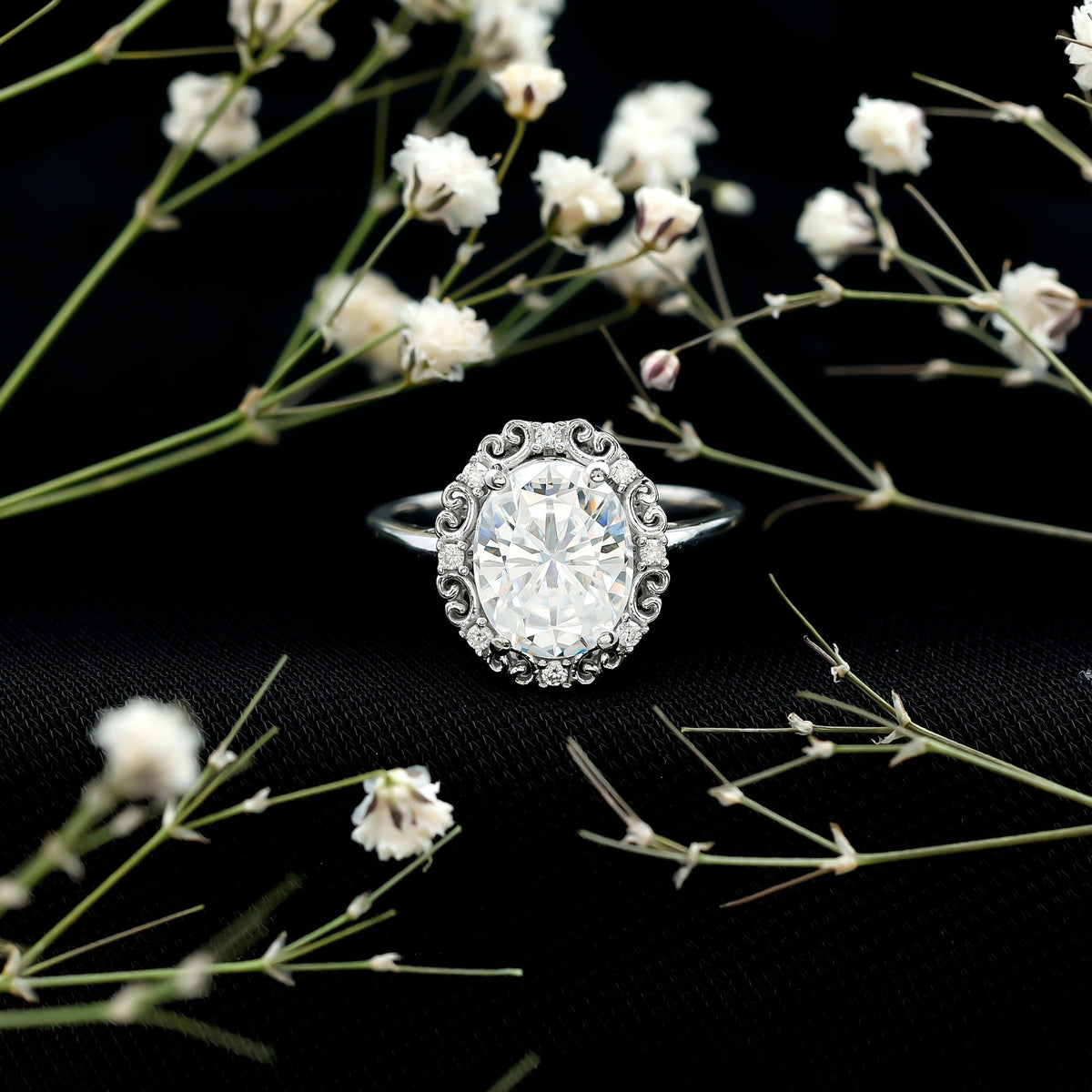 Womens 3.5 Carat Moissanite Vintage Style Engagement Ring