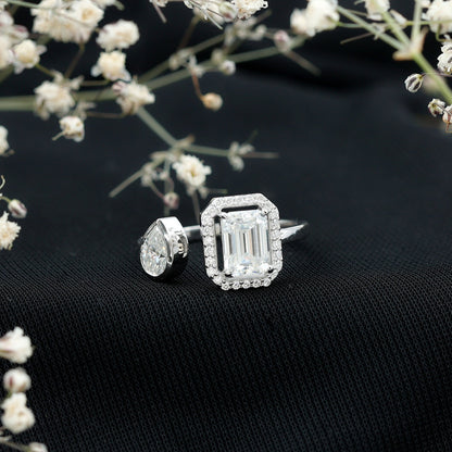 Women's Moissanite Two Stone Engagement Ring in Silver