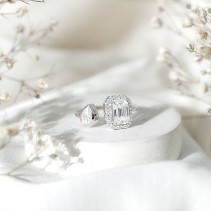 Women's Moissanite Two Stone Engagement Ring in Silver