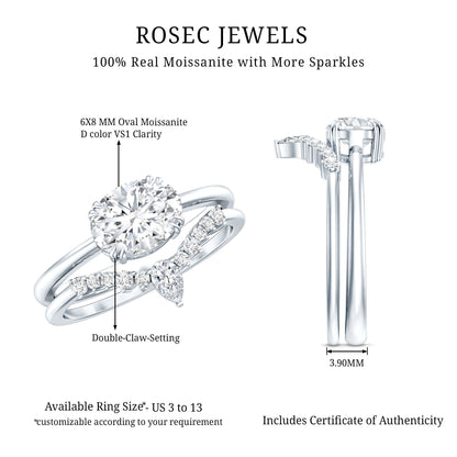 1.2 Carat Oval Shaped Moissanite East West Engagement Ring with Band