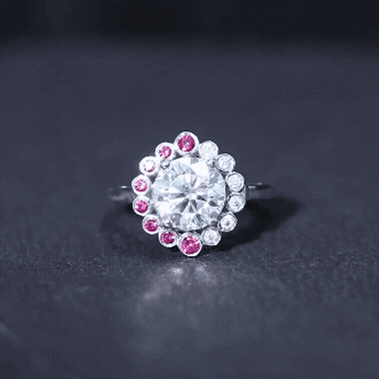 Certified 2 Carat Moissanite Designer Engagement Ring with Lab Grown Ruby