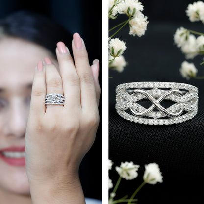 Designer Moissanite Infinity Anniversary Band in Silver