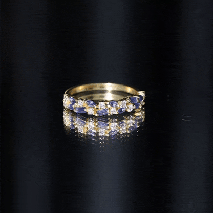 Certified Lab Grown Blue Sapphire Diamond Half Eternity Band Ring
