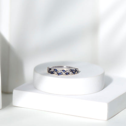 Certified Lab Grown Blue Sapphire Diamond Half Eternity Band Ring