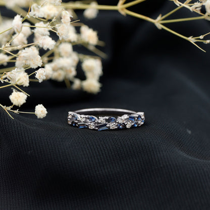Certified Lab Grown Blue Sapphire Diamond Half Eternity Band Ring