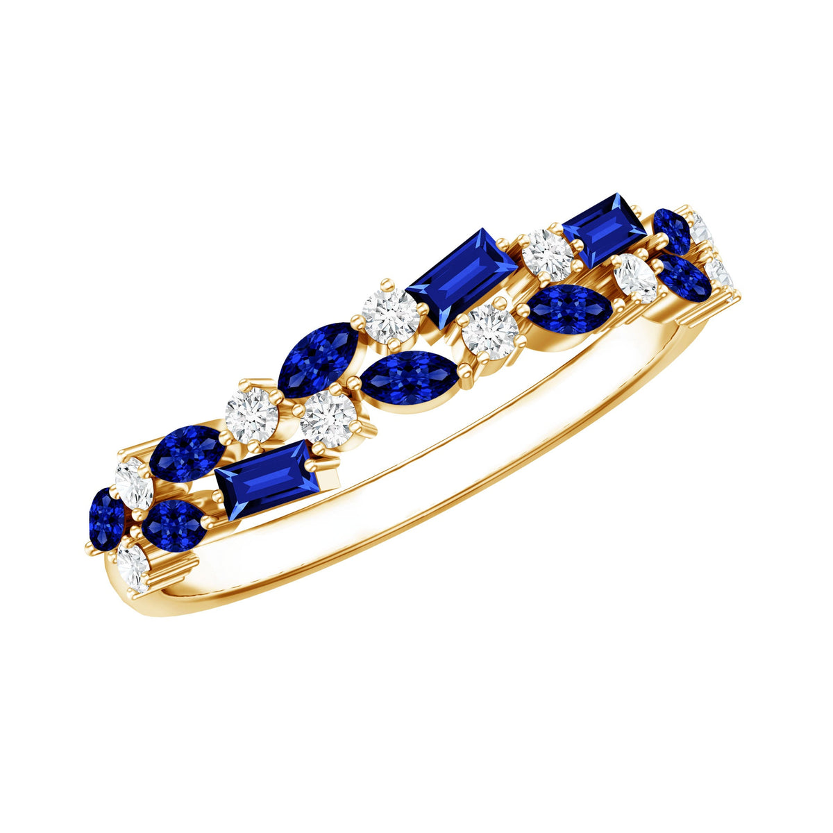 Certified Lab Grown Blue Sapphire Diamond Half Eternity Band Ring