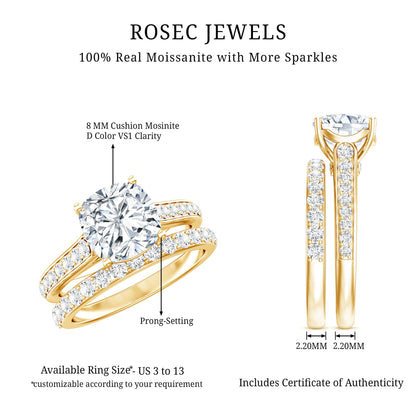 3 CT Cushion Cut Moissanite Solitaire Engagement Ring with Wedding Band