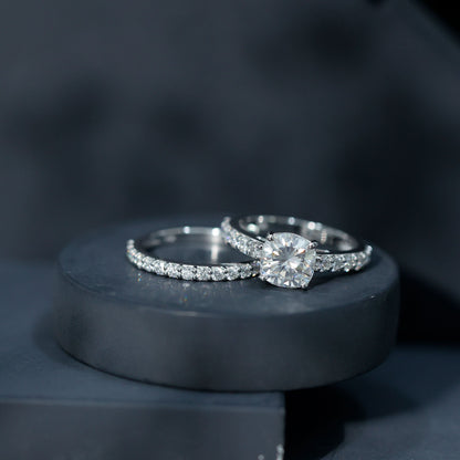3 Carat Prong Set Moissanite Solitaire Engagement Ring with Wedding Band