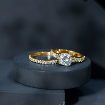 3 Carat Prong Set Moissanite Solitaire Engagement Ring with Wedding Band