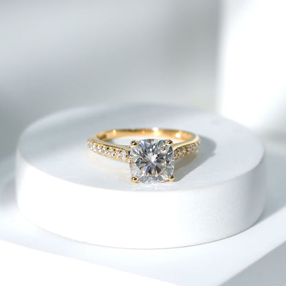 3 Carat Cushion Moissanite Cathedral Engagement Ring