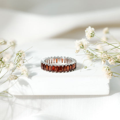 Certified Natural Baguette Garnet Eternity Band Ring