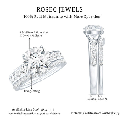 Certified 2 Carat Moissanite Engagement Ring with Wedding Band