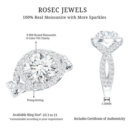 Round Moissanite Crossover Engagement Ring for Women