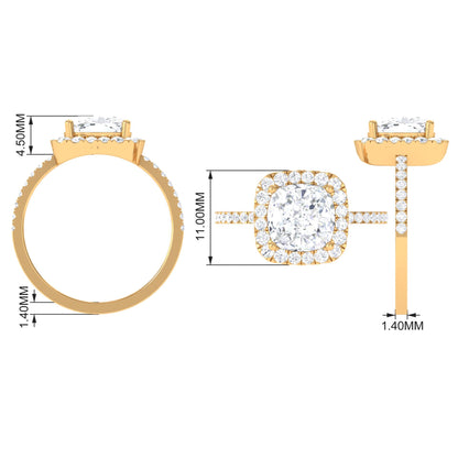 3 Carat Cushion Cut Moissanite Halo Engagement Ring for Women