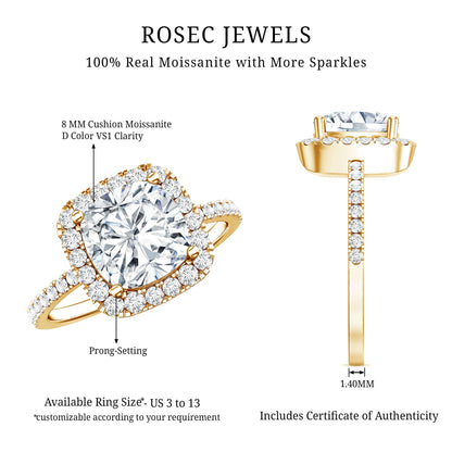 3 Carat Cushion Cut Moissanite Halo Engagement Ring for Women