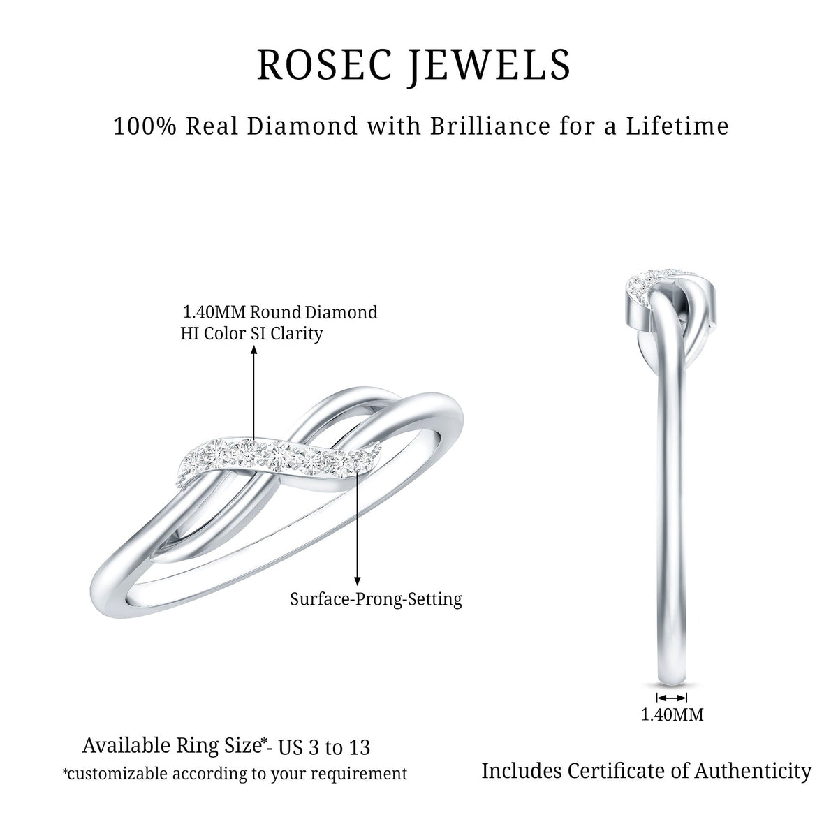 Certified Diamond Infinity Promise Ring For Her
