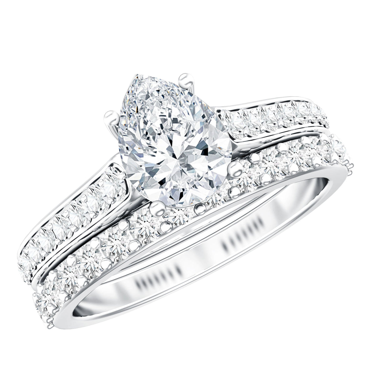 Certified 1 Carat Moissanite Pear Shaped Engagement Ring with Enhancer