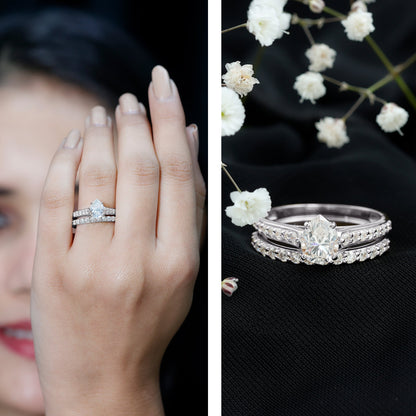 Certified 1 Carat Moissanite Pear Shaped Engagement Ring with Enhancer
