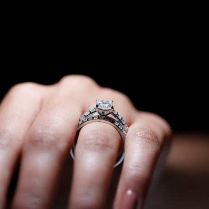 Princess Cut Moissanite Engagement Ring with Wedding Band