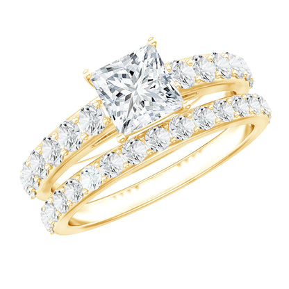 Princess Cut Moissanite Engagement Ring with Wedding Band